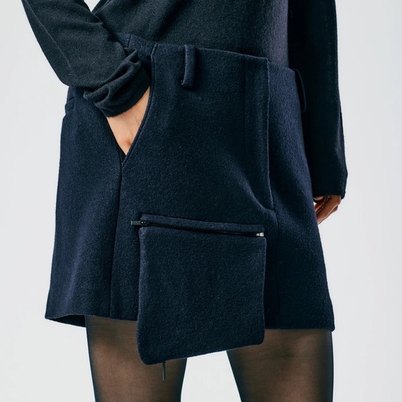 Tibi Boiled Wool Mini Skirt - Navy - size 8 - Picture 2 of 5